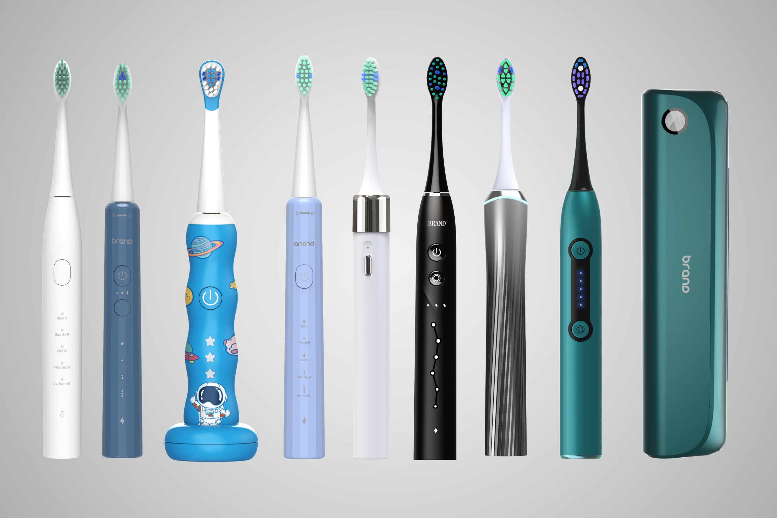 A selection of different electric toothbrushes